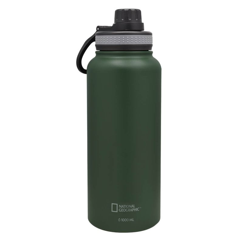 Cilindro térmico Nat Geo, ADVENTURE FURTHER, de acero inoxidable con agarradera de 1000 ml, verde olivo