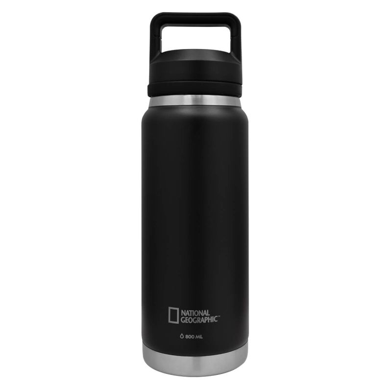 Cilindro térmico Nat Geo, OUTDOOR WORLD, de acero inoxidable con agarradera de 800 ml, negro