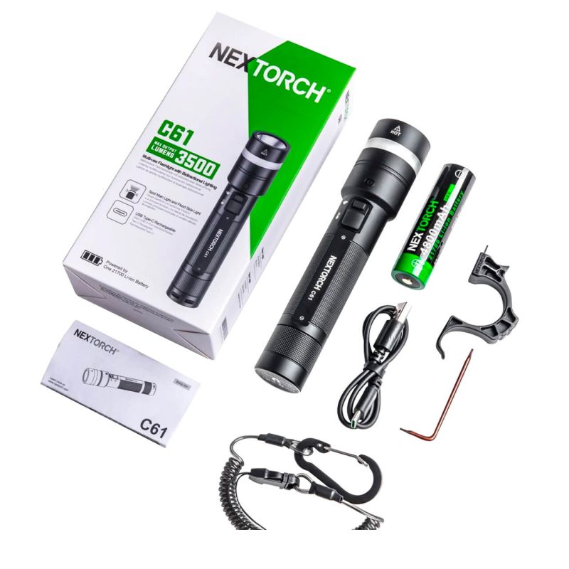 Linterna de luz LED, recargable, con cable USB tipo C, resistente al agua y al polvo
