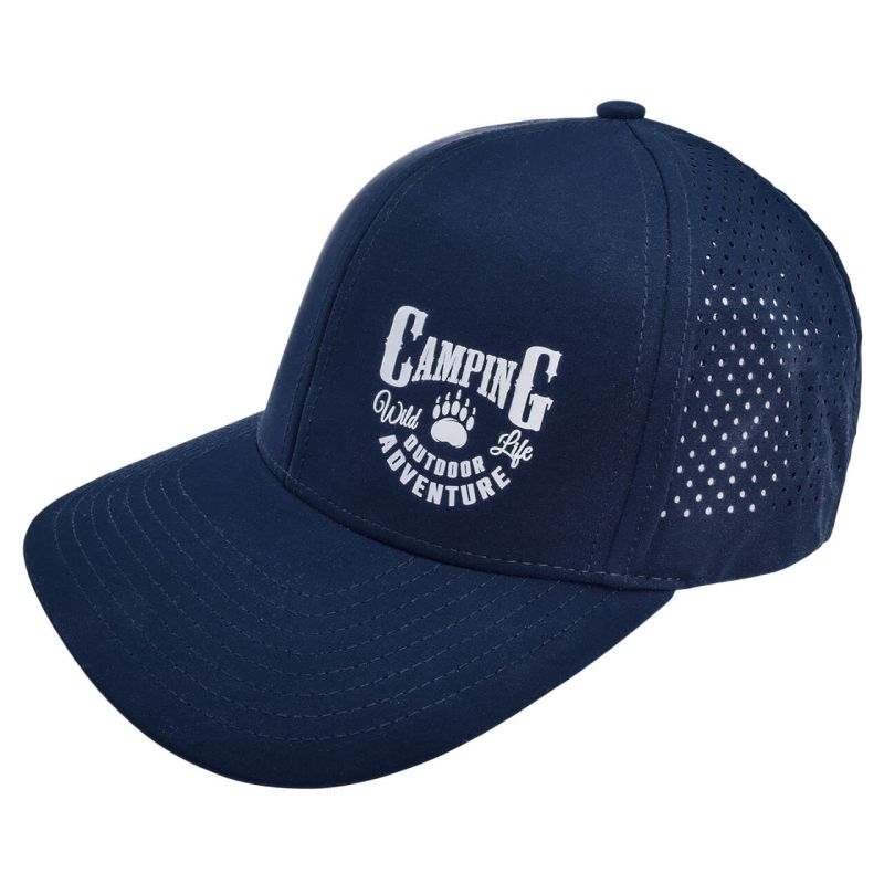 Gorra con malla y ajustador snapback de plástico, waterproof, CAMPING WILD LIFE OUTDOOR ADVENTURE, azul marino