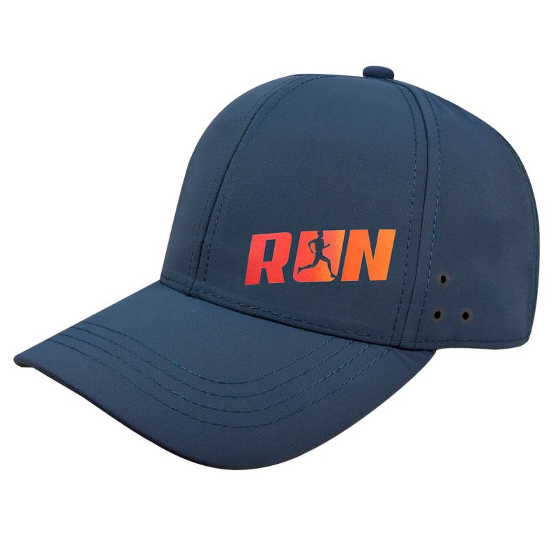 Gorra con ajustador de velcro, RUN, azul petróleo con blanco