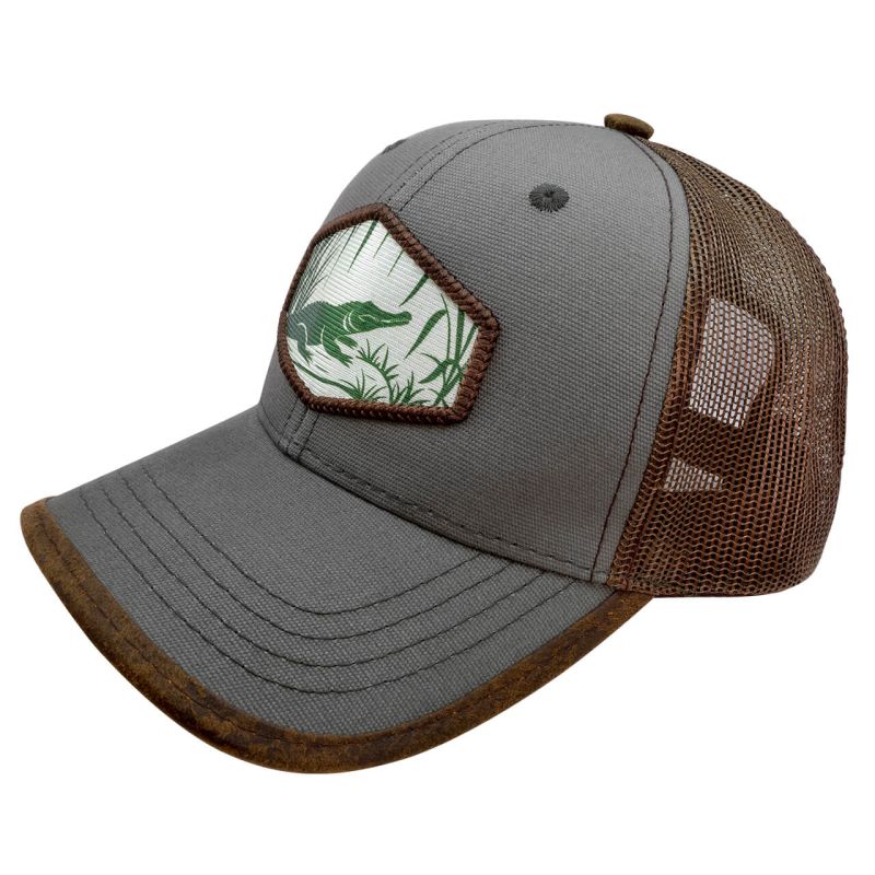 Gorra con malla y ajustador snapback de plástico, GREAT OUTDOORS, gris con café