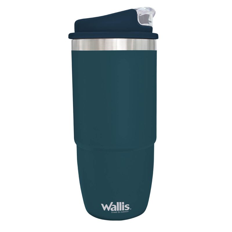 Vaso térmico de acero inoxidable con protector a salpicaduras y tapa rosca, 590 ml, azul petróleo oscuro mate