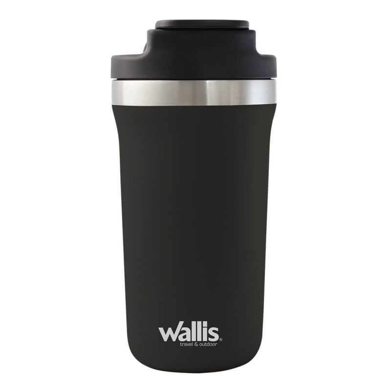 Vaso térmico de acero inoxidable con protector a salpicaduras y tapa rosca, 480 ml, negro mate