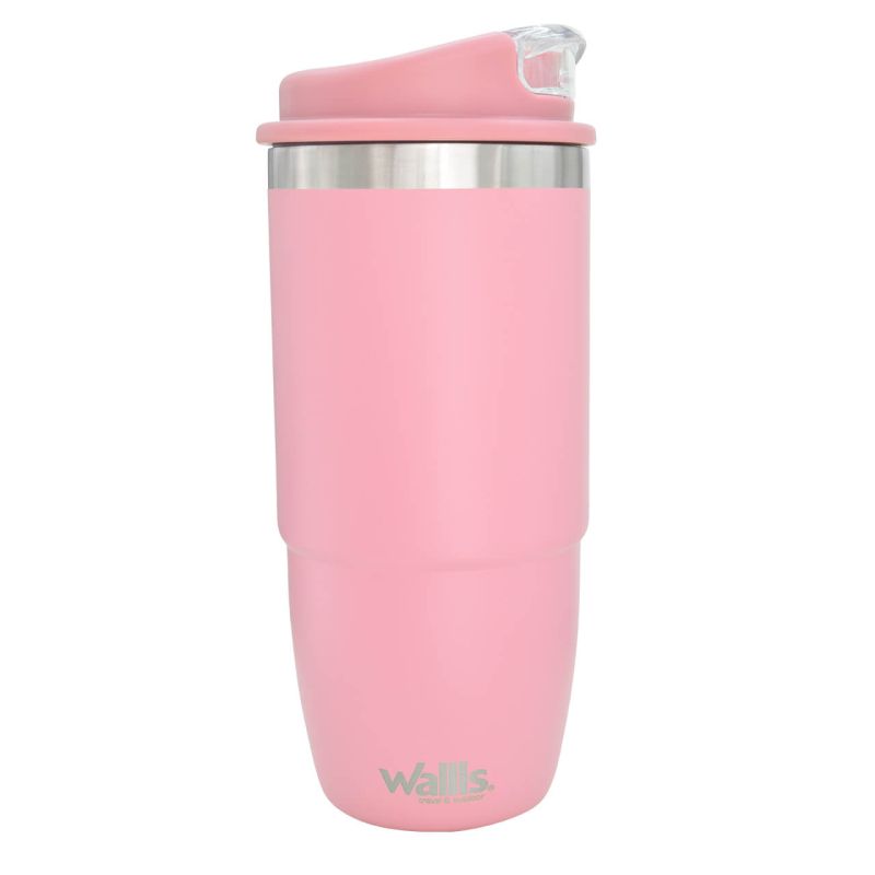 Vaso térmico de acero inoxidable con protector a salpicaduras y tapa rosca, 590 ml, rosa mate