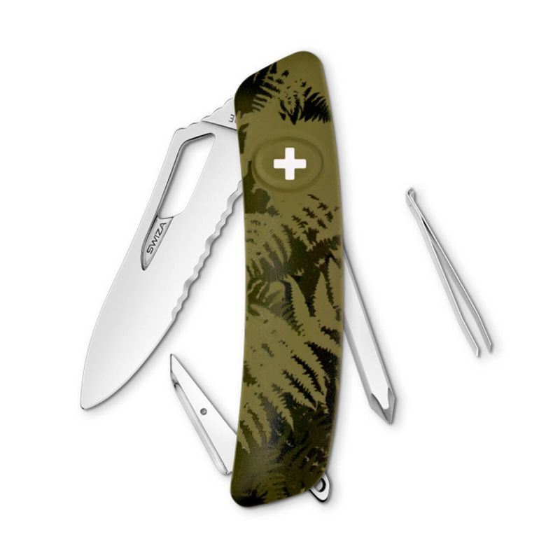 Navaja POLISHED Single Hand Wavy Edge SHO2 TR, 7 funciones, camo hojas olivo