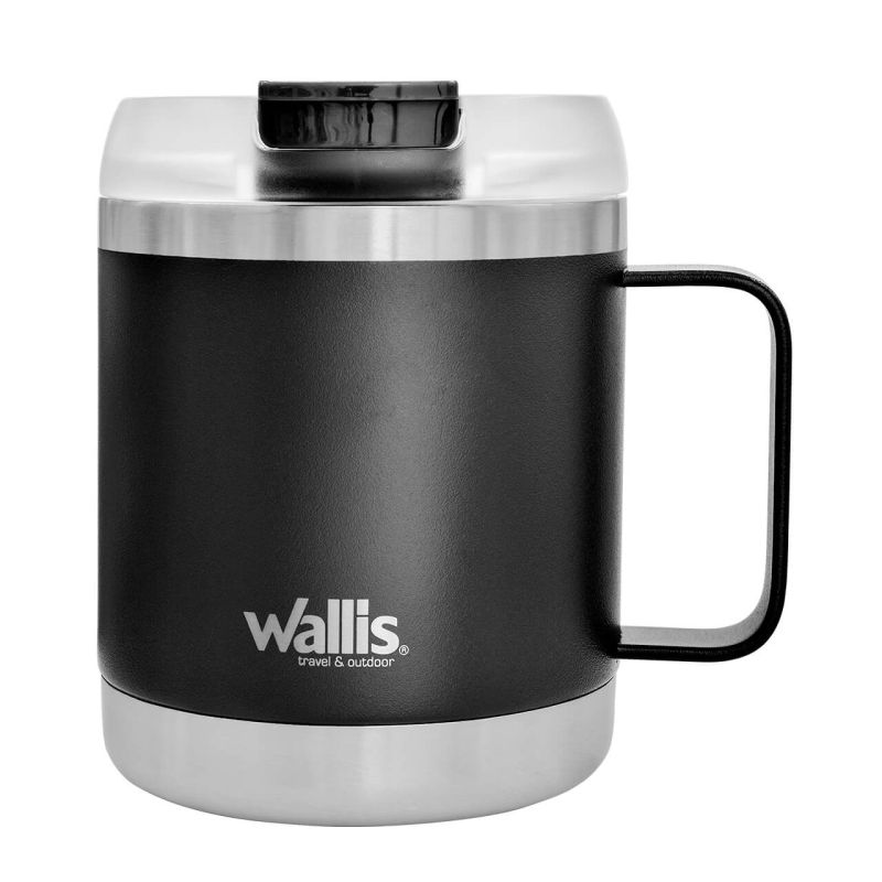 Taza térmica con protector a salpicaduras y tapa rosca, 470 ml, negro mate