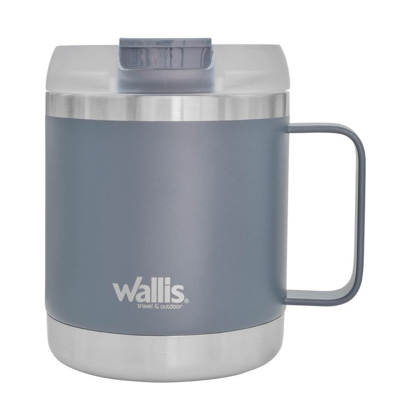 Taza térmica con protector a salpicaduras y tapa rosca, 470 ml, gris claro mate