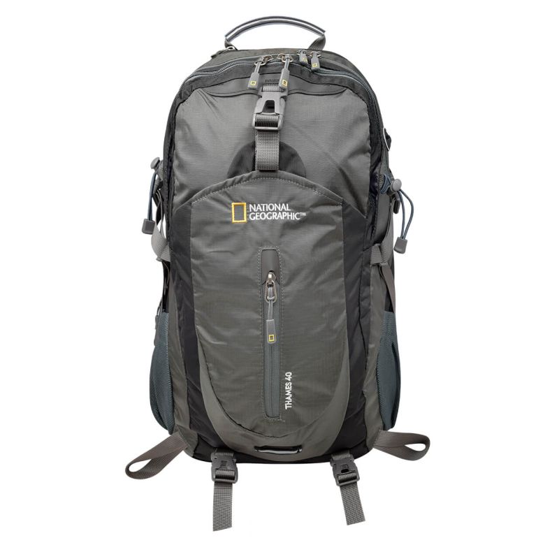 Mochila para montaña THAMES 40 L, con funda impermeable, gris con negro