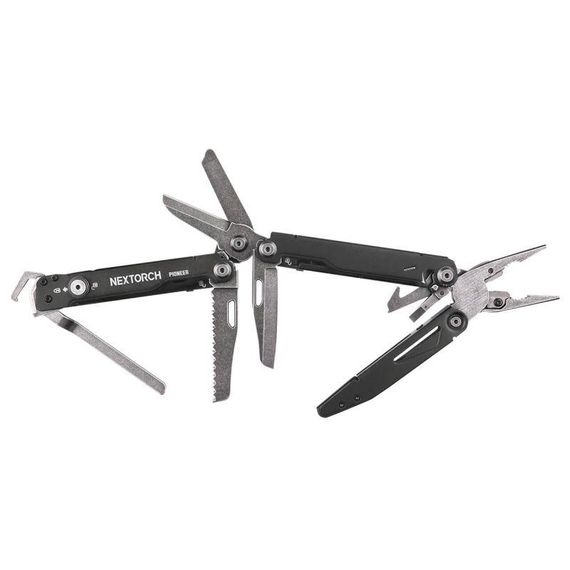 Multiherramienta S.O.S. Nextorch ACABADO PIEDRA, con pinza y tijera de 14 usos, de acero inox, dureza 57-58, negro obsidiana