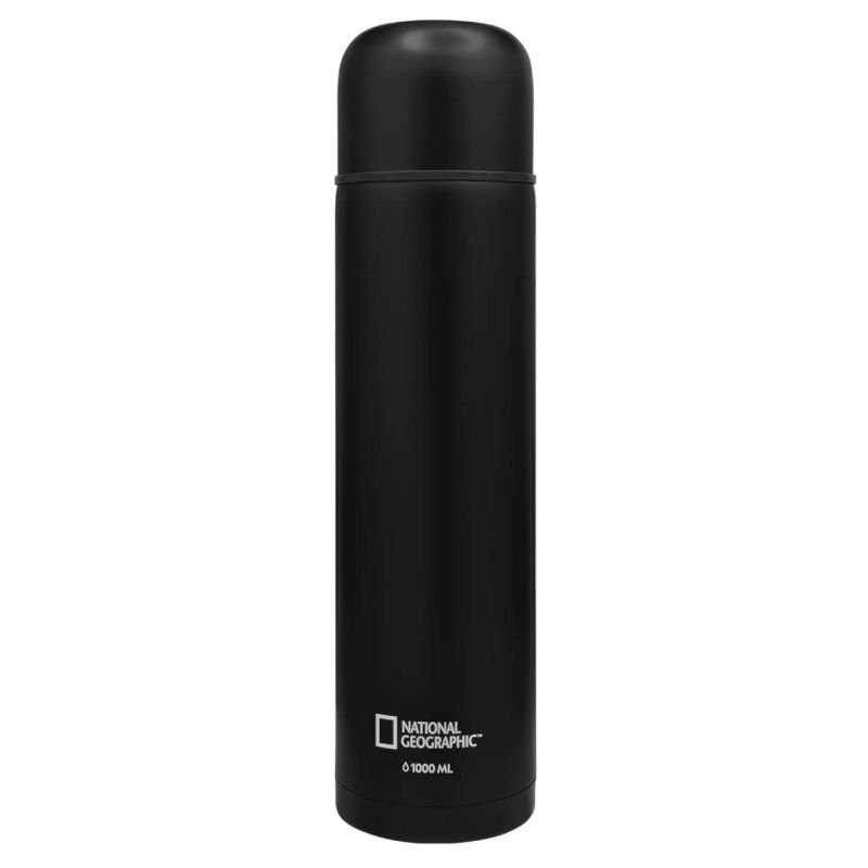 Termo tipo bala Nat Geo, CONSERVE AND PROTECT, de acero inoxidable de 1000 ml, negro mate