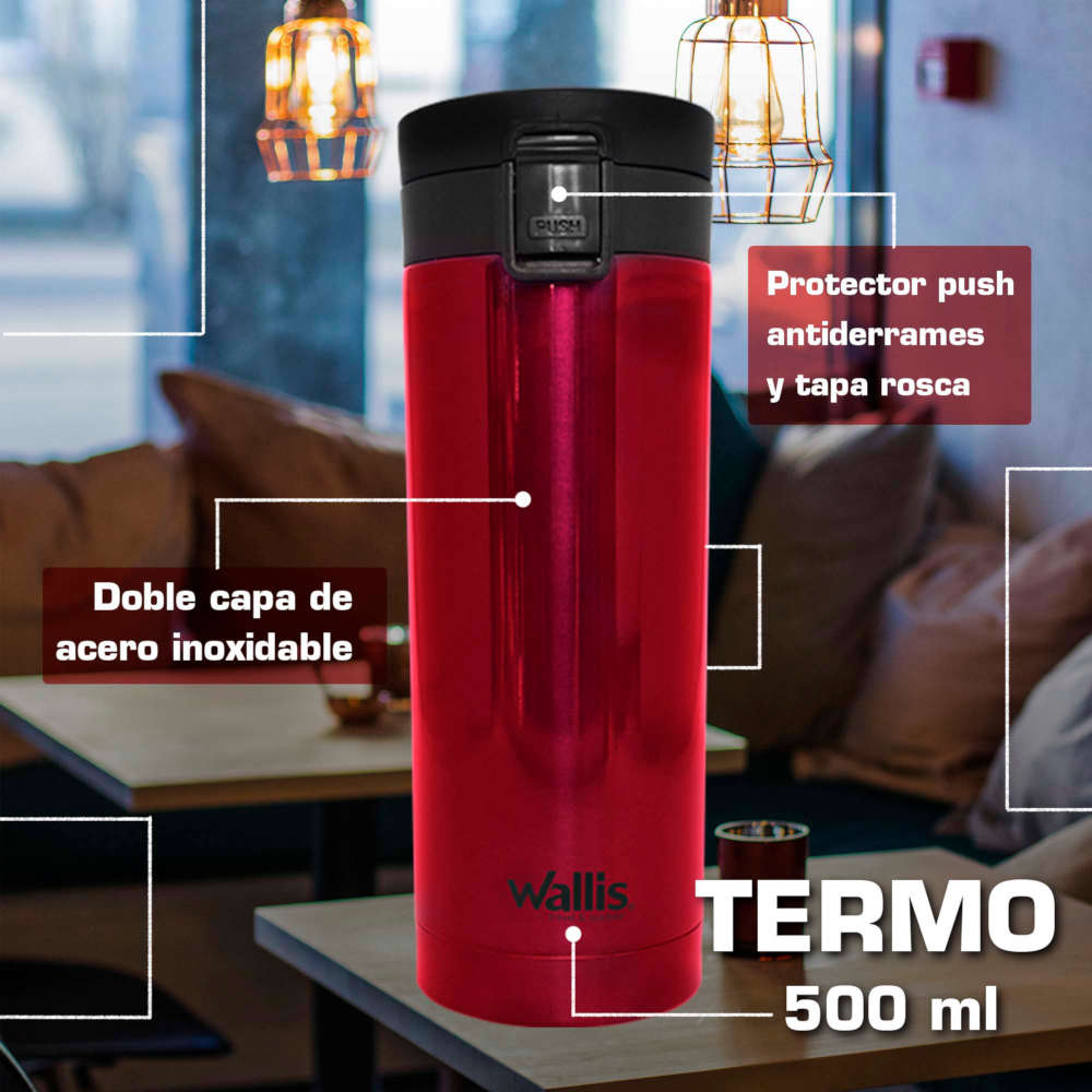 Termo De Acero Inoxidable Para Café Y Té 500 Ml Color Red con negro