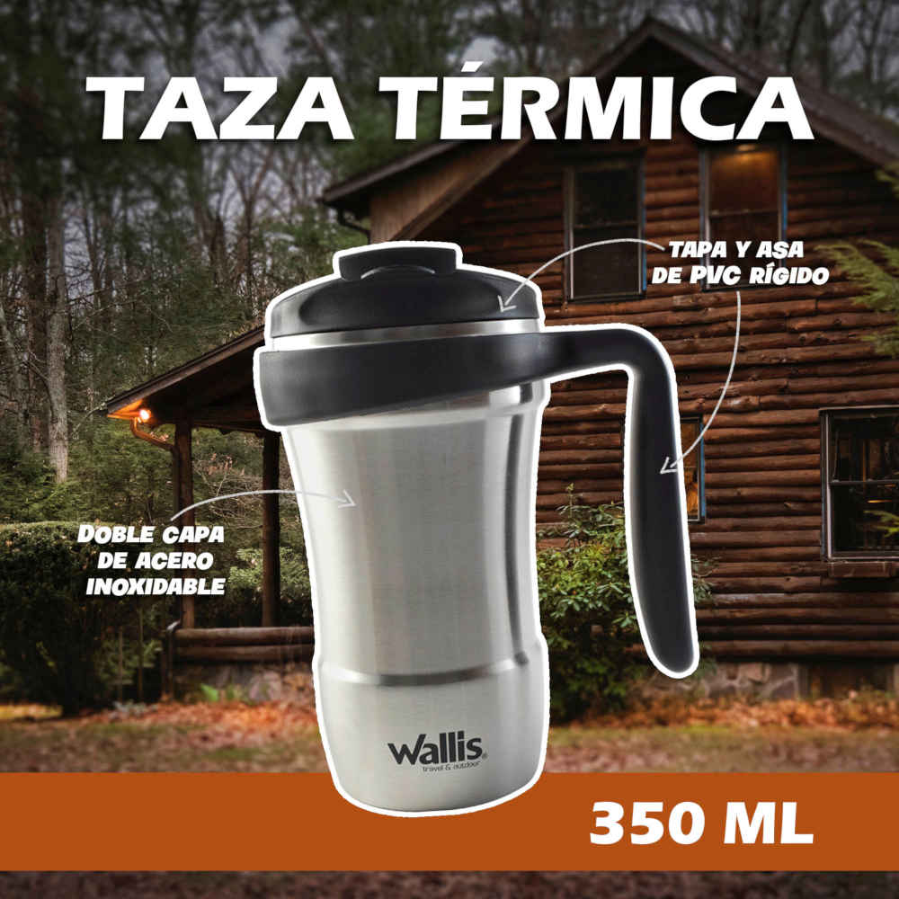 Taza Térmica Con Goma Y Protector Deslizante Antiderrames 350 Ml